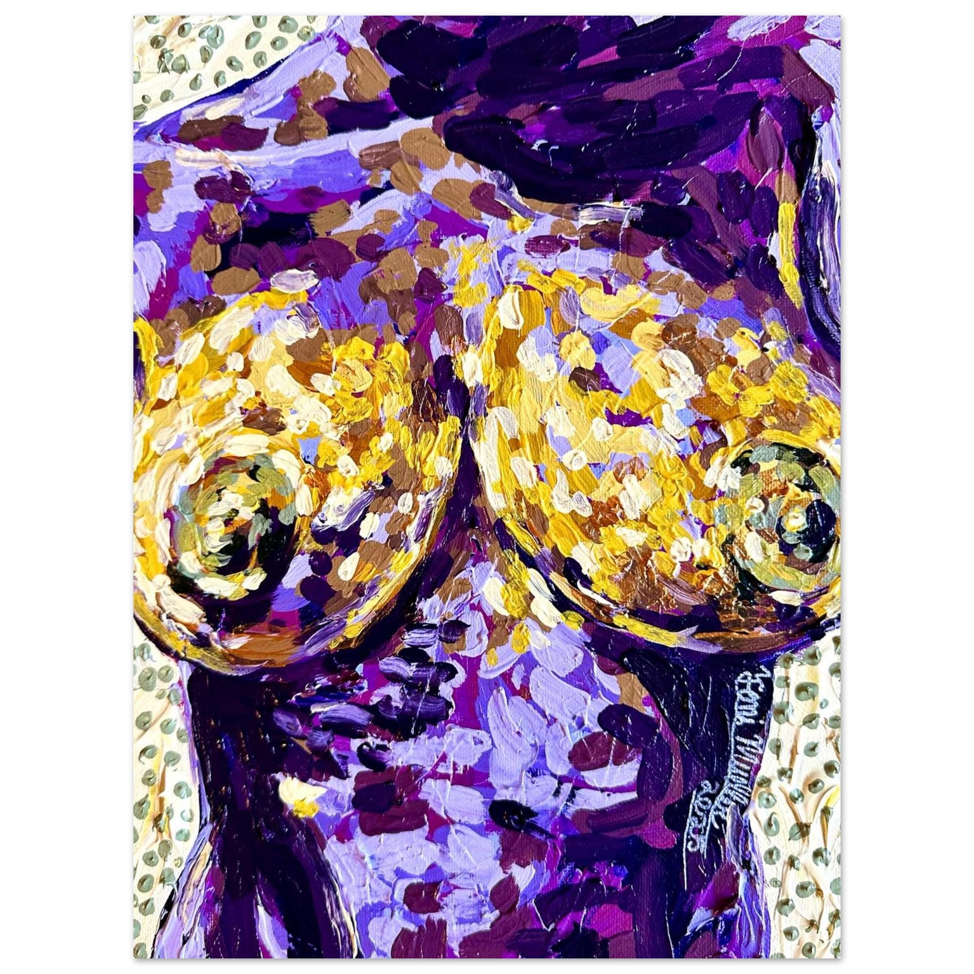 BOOBIES: Purple and Yellow, a richly textured self-portrait study in violet and gold