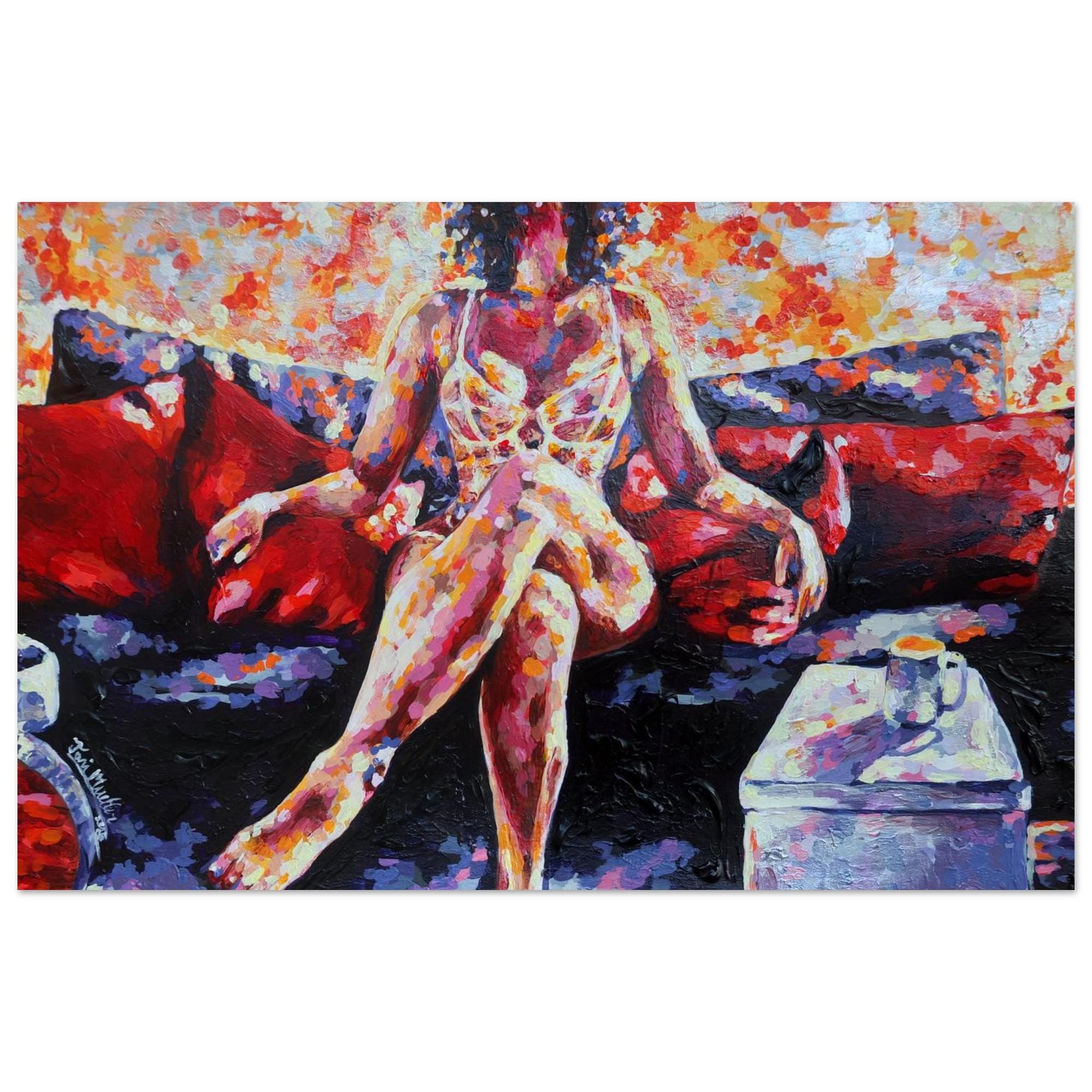 Couch Queen, a self-possessed seated figure surrounded by red and black