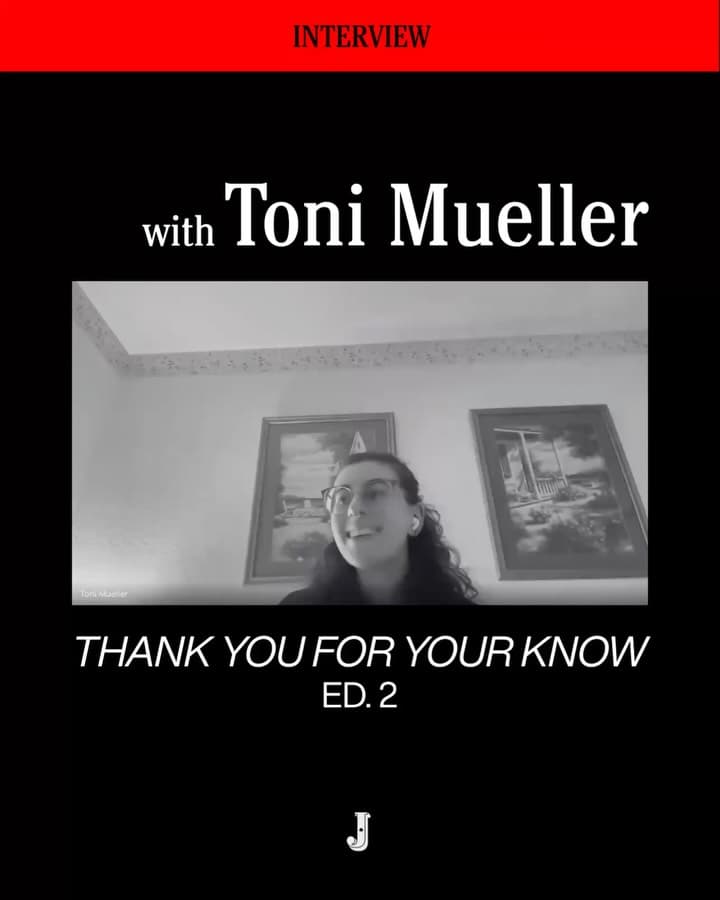 Playjacent interview title card featuring Toni Mueller